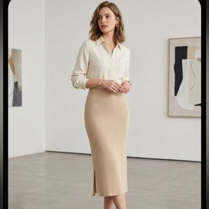 Tracy Reese Knit Midi Sweater Skirt Sand Beige Size S NWT Slim Fit
